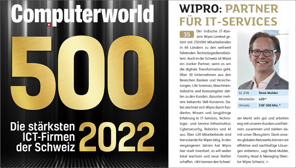 Wipro rangiert auf Platz 35 im renommierten Computerworld Top 500-Ranking 2022